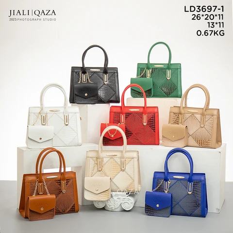QAZA 2 IN 1 Luxury Alligator Ladies Handbag with Purse New Design PU Leather