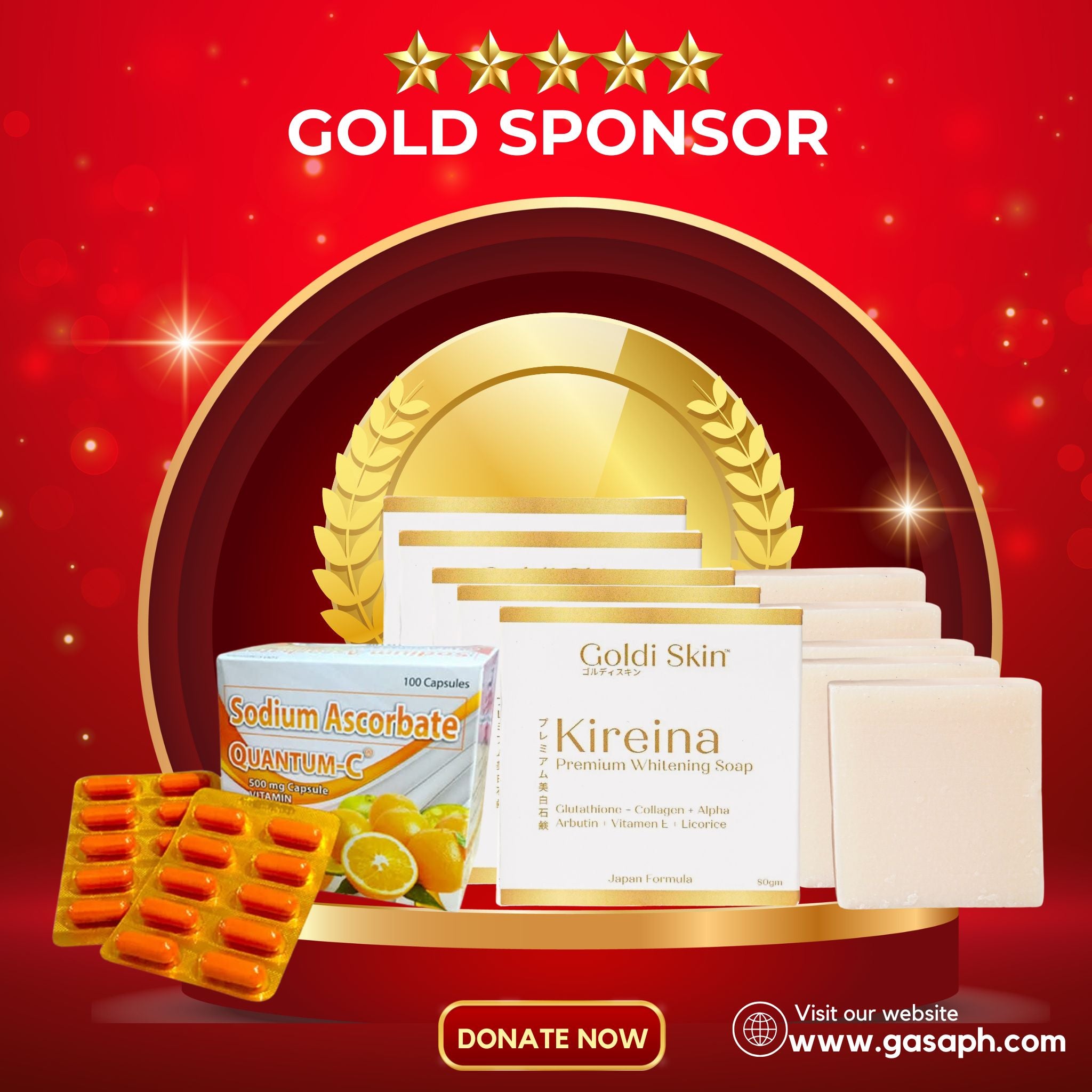 VIP GOLD SPONSOR- 1 Quantum Vitamin C Ascorbate & 5pcs Goldi Skin Premium Whitening Soap