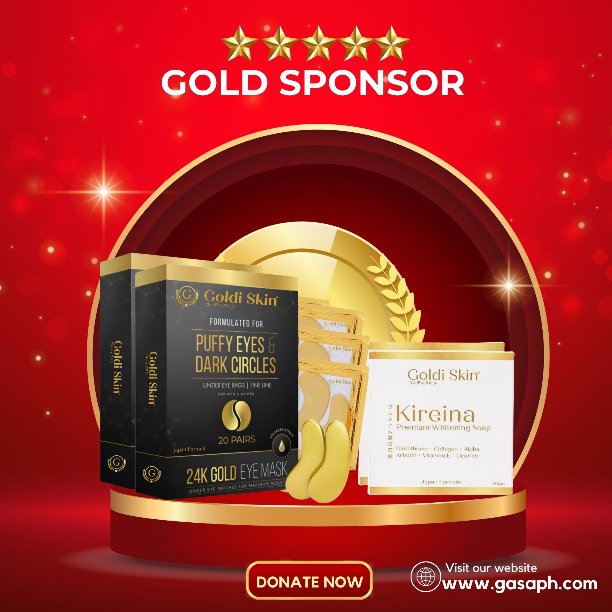 VIP GOLD SPONSOR- 2pcs Goldi Skin Eye Mask & 2pcs Goldi Skin Premium Whitening Soap (Copy)