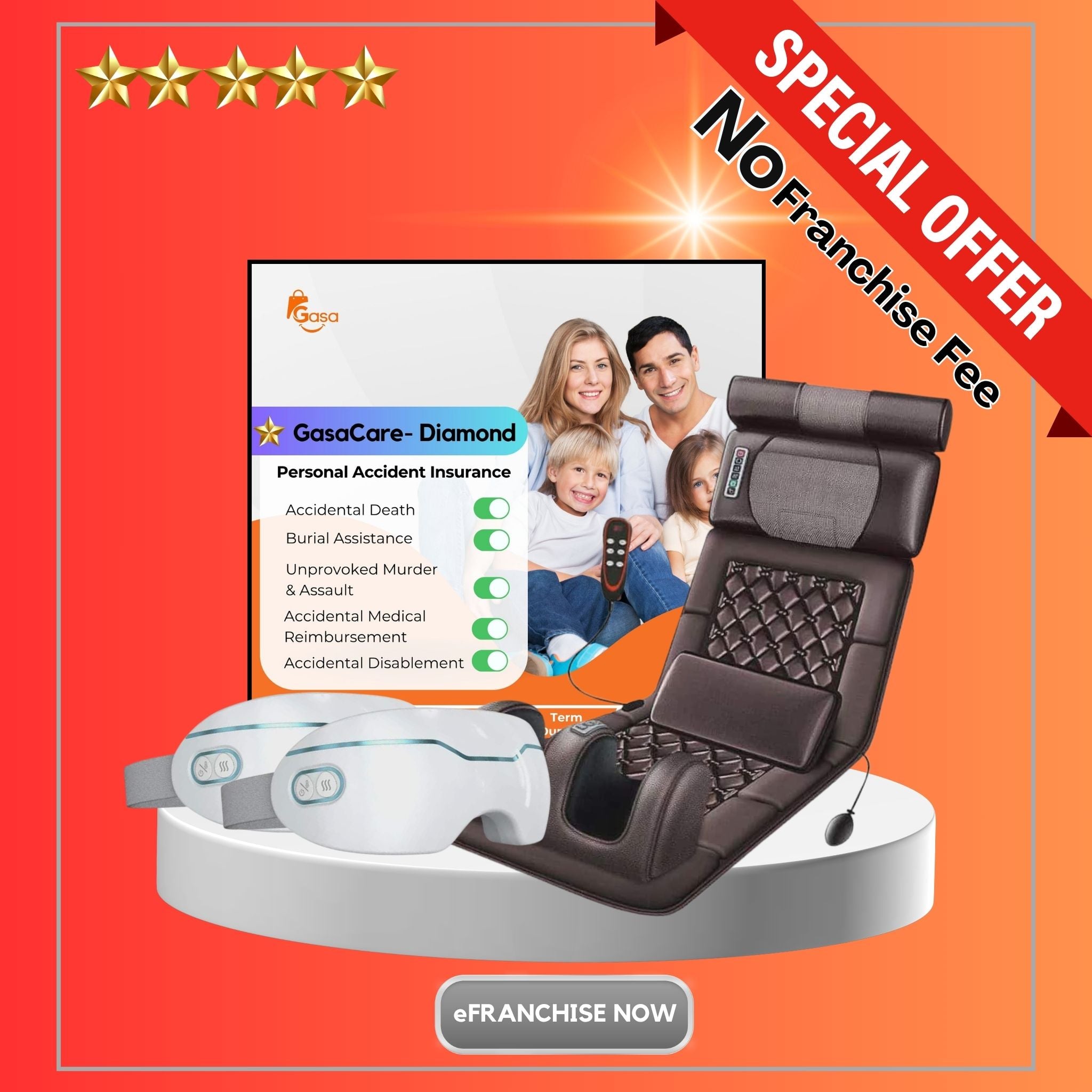 Business Ambassador Diamond Package - 1 Gasa Insurance, 2 Goldi Eye Massage Device, 2 Goldi Body Massage Device