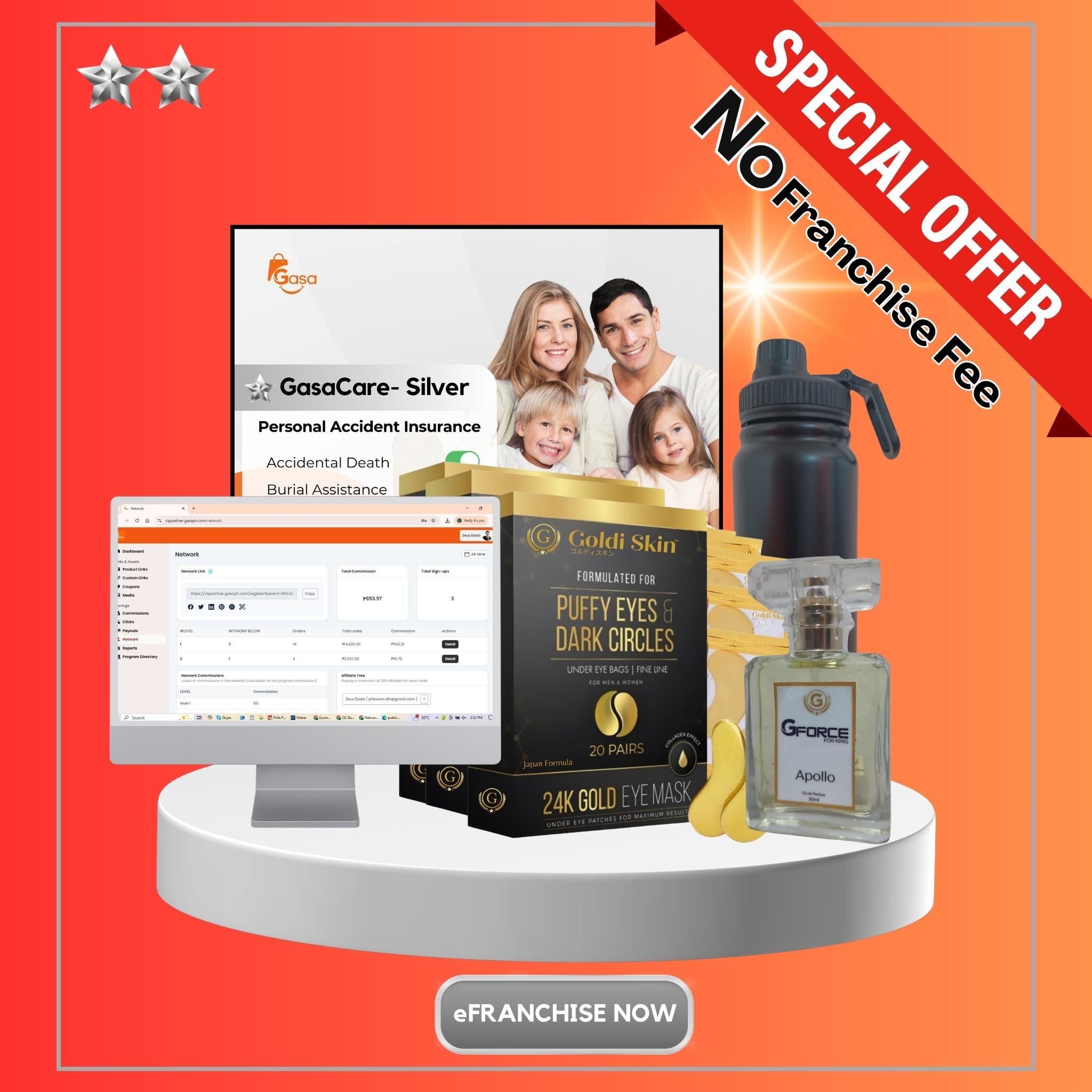 Business Ambassador Silver Package - 1 Gasa Insurance, 1 Gforce Perfume, 1 Gflask, 6 Goldi Eye Mask