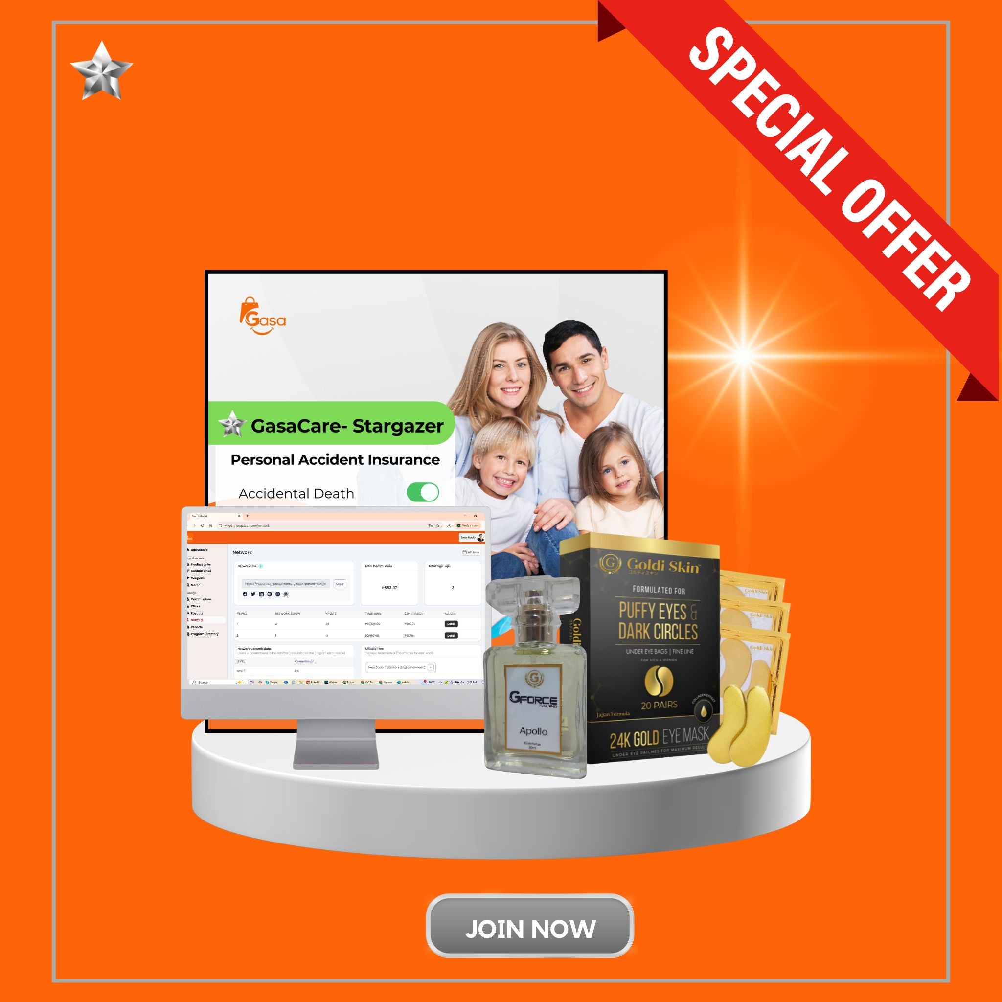 Affiliate Stargazer Package - 1 Gasa Insurance, 1 Gforce Perfume, 1 Goldi Eye Mask